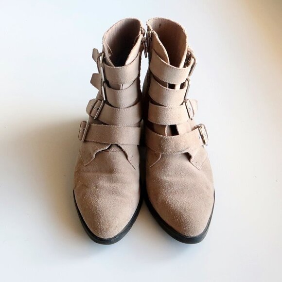 Dolce Vita Beige Suede Leather Almond Toe Block Heel Ankle Boots / Booties 7 - Picture 3 of 15